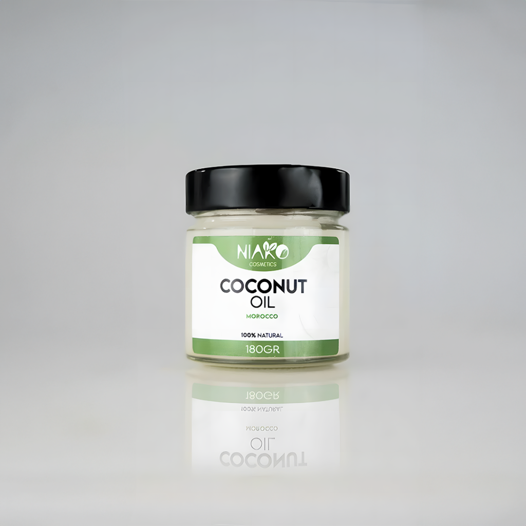 pot en verre bouchon noir huile de coco niako cosmetics
